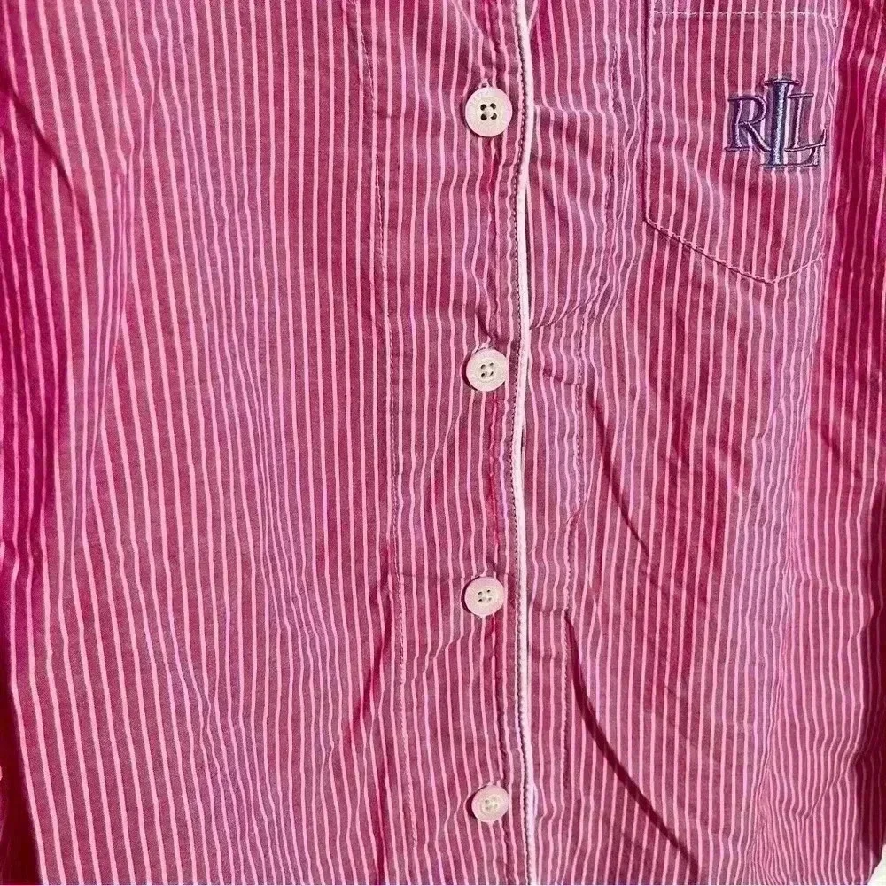 Lauren Ralph Lauren Pink and white Pajama Button Down top with blue | size small